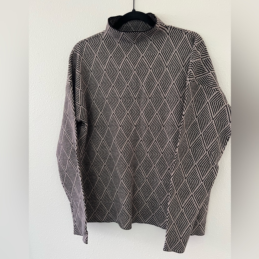 Halston Geometric Mock Neck Sweater